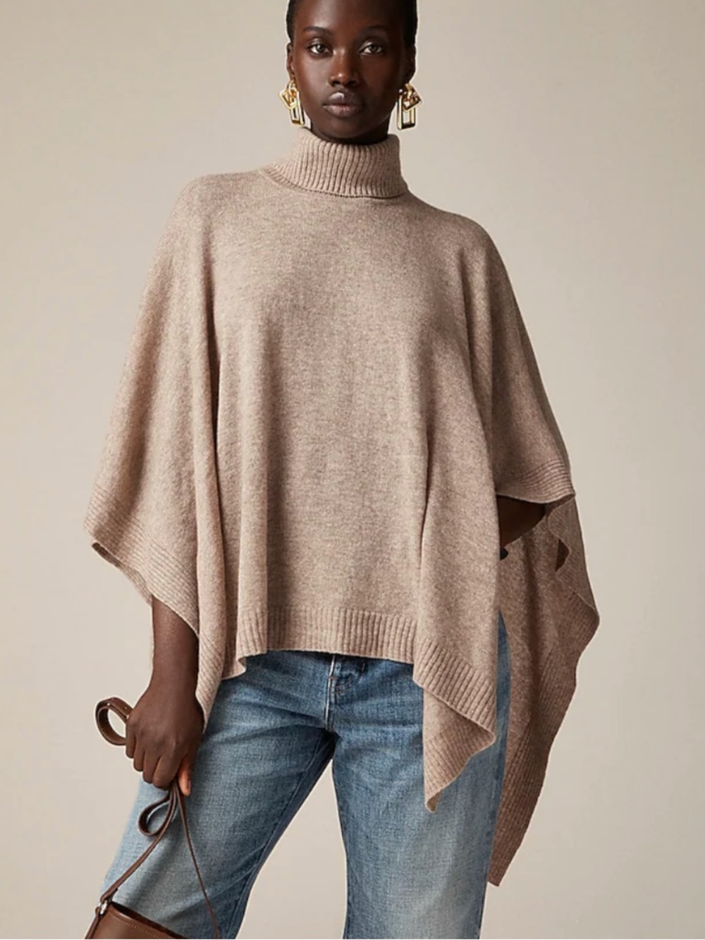 J. Crew Cashmere Taupe Knit Turtleneck Poncho